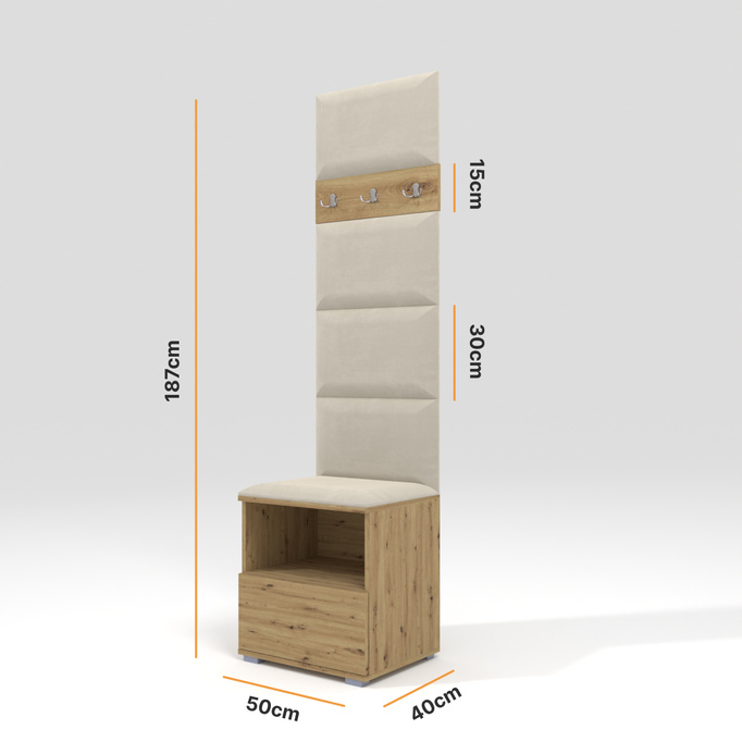 Tapicerowana garderoba Nela IV - kolor dąb artisan + tkanina Trinity 01