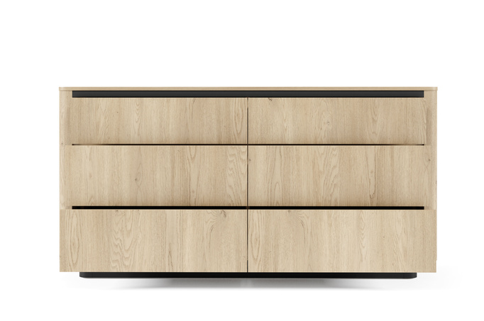 Komoda TORRO dąb cremona 163 cm czarna 6 szuflad zaoblona push to open