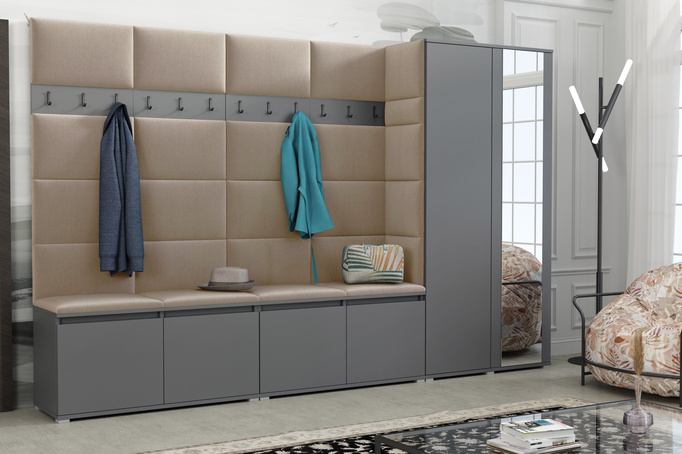 Tapicerowana garderoba Noris V z lustrem - kolor antracyt + tkanina Trinity 04