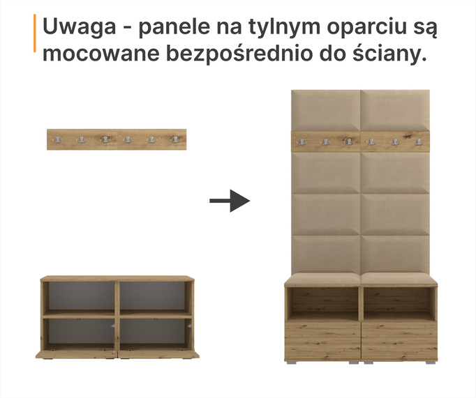 Tapicerowana garderoba Noris IV z lustrem - kolor sonoma + tkanina Trinity 15