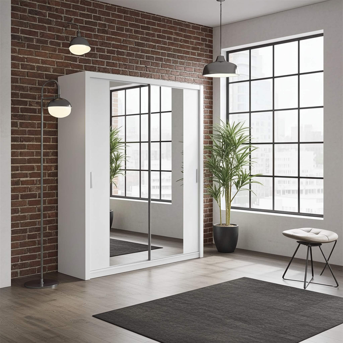 Szafa przesuwna Tamiza 200 cm z lustrem biała