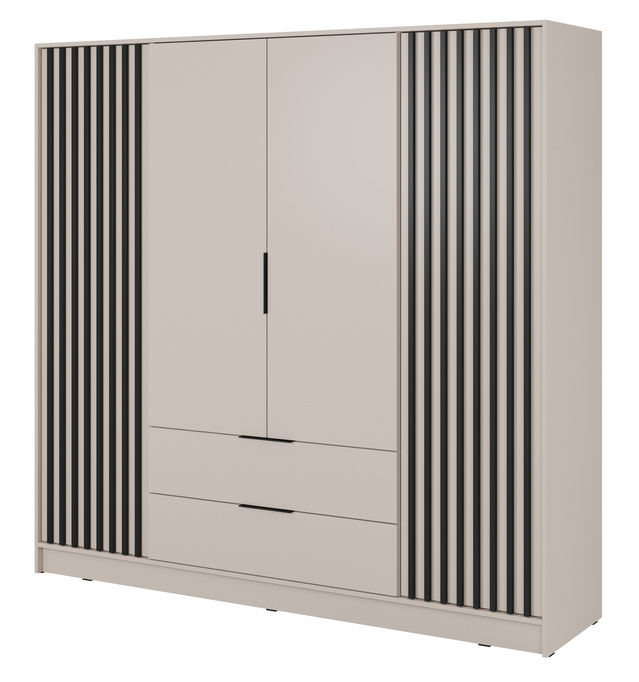 Szafa Stilo w kolorze cashmere czterodrzwiowa z szufladami i lamelami na froncie