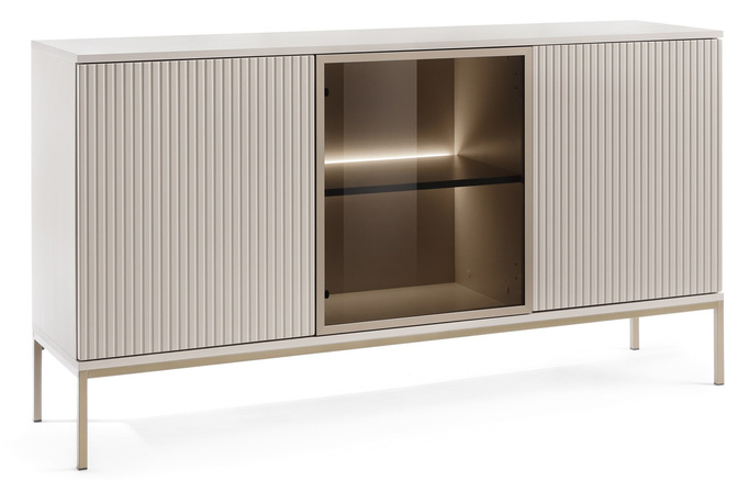 Komoda Lagos 154cm 3D z metalowymi nóżkami w kolorze Cashmere + LED