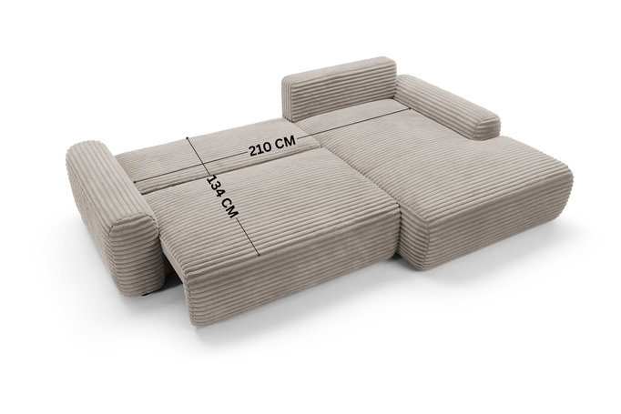 Narożnik sztruksowy z funkcją spania VIGO Ambience 05 Brązowy pojemnik