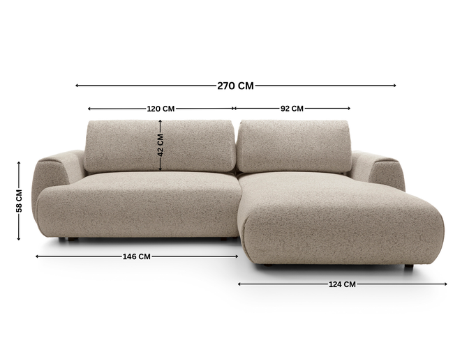 Narożnik VERNIO lewostronny plecionka Puente 16 zimny beż funkcja spania