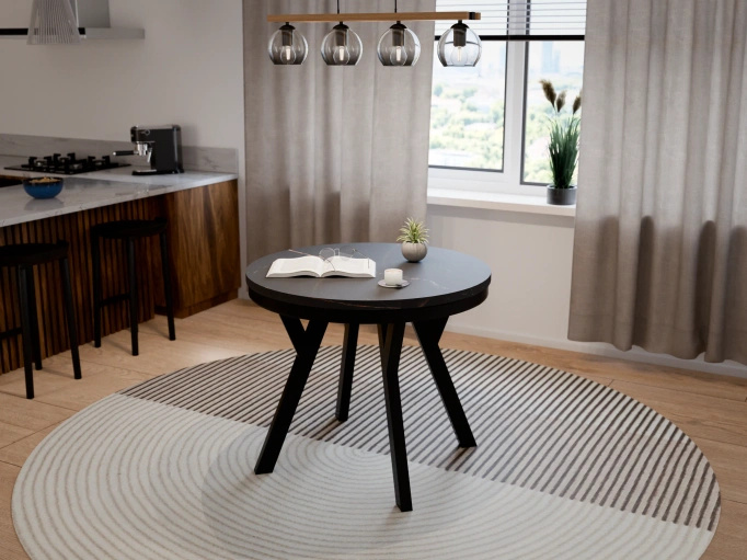Stół Okrągły Rozkładany ARI 90-190 cm Marmur San Sebastian – Loft Glamour