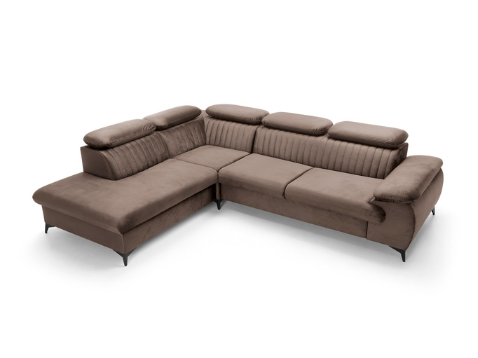 Narożnik VETTO lewostronny Monolith 15 mleczna czekolada welur funkcja spania