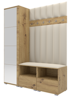 Tapicerowana garderoba Nela II LUX z lustrem - kolor dąb artisan + tkanina Trinity 01