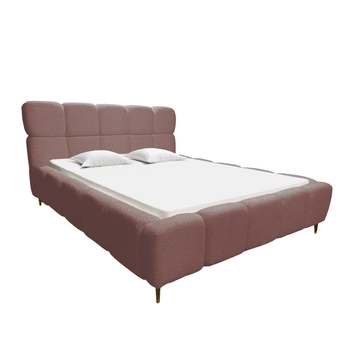 Różowe łóżko tapicerowane Lux 200x200 z pojemnikiem na pościel bukla