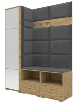 Tapicerowana garderoba Nela II z lustrem - kolor dąb artisan + tkanina Trinity 15