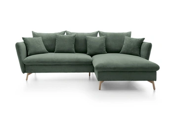 Narożnik MORRE prawostronny sztruks Poso 14 butelkowa zieleń funkcja spania skandynawski